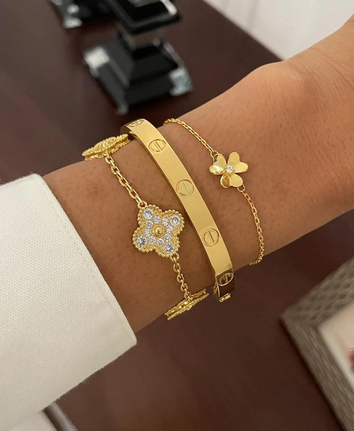 Full Diamanté Gold Clover Bracelet