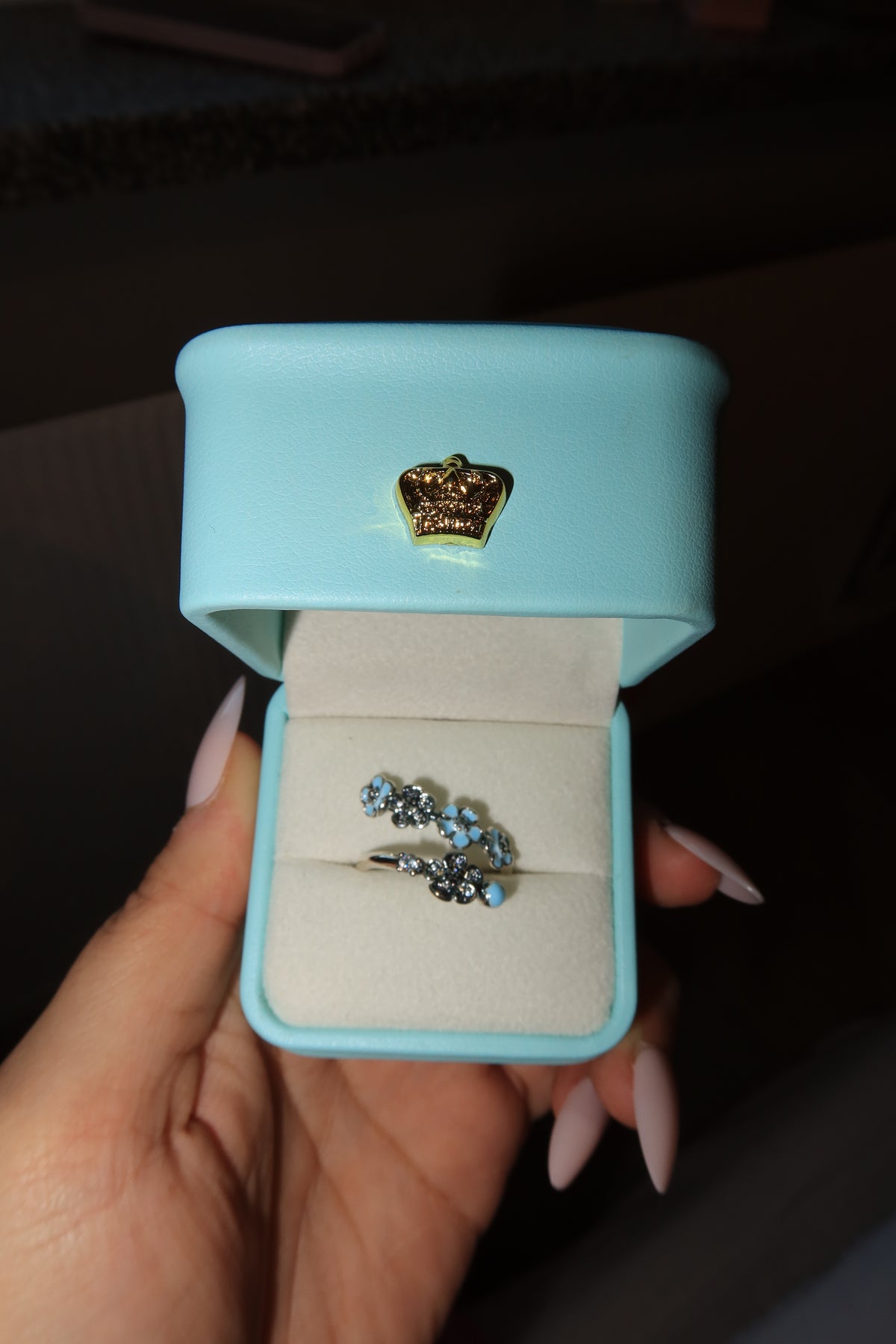 Light Blue Silver Peach Blossom Ring