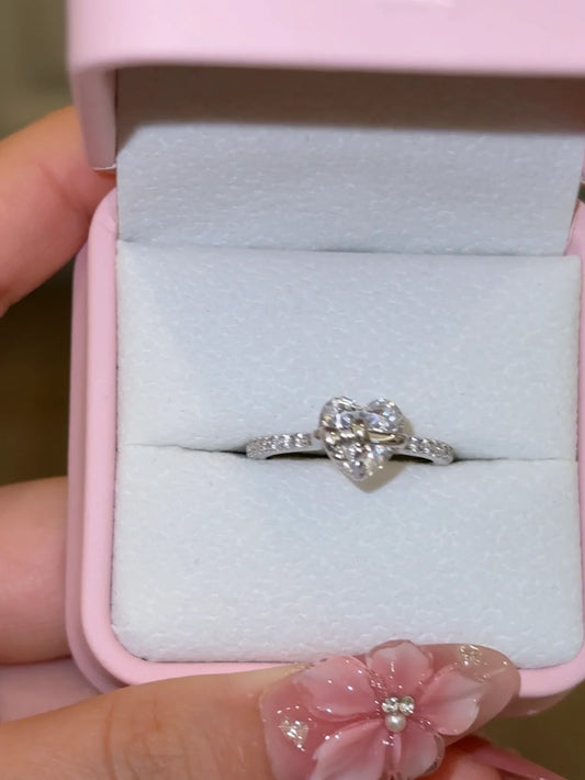 Silver Bow Heart Ring