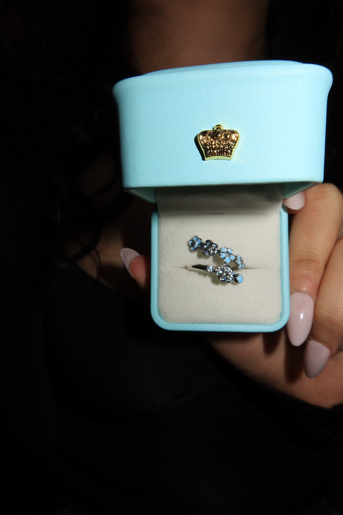 Light Blue Silver Peach Blossom Ring