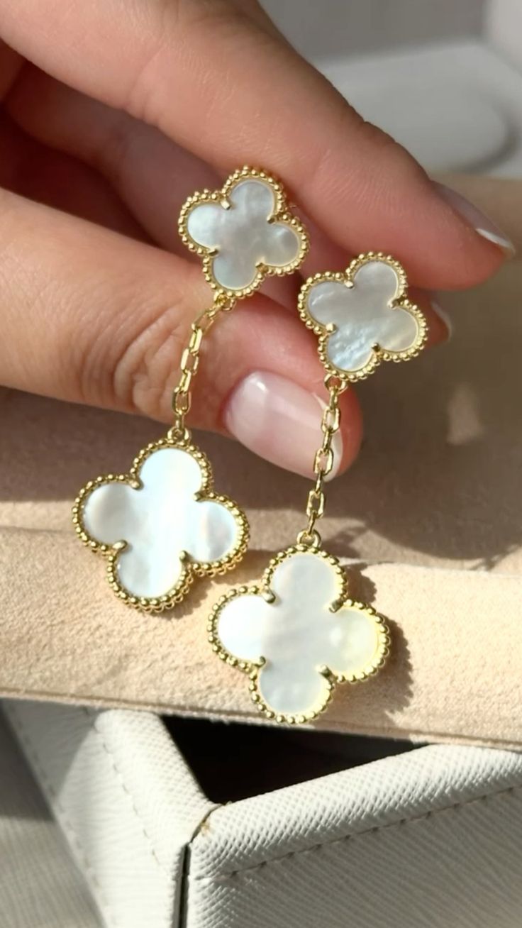 Mother Of Pearl Clover Drop Earrings