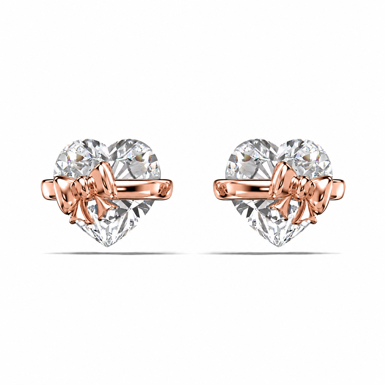 Rose Gold Bow Heart Earrings