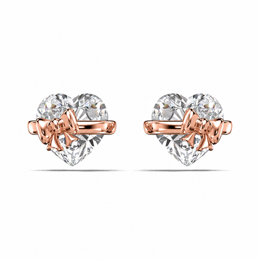 Rose Gold Bow Heart Earrings
